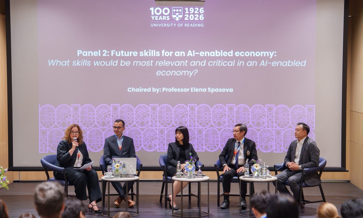 Hicham Yezza on the panel Future skills for an AI-enabled economy at the University of Reading Centenary Forum in Bangkok