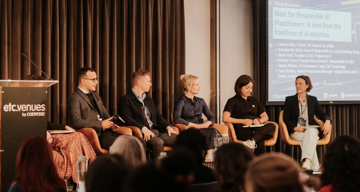 Hicham Yezza on the panel Meet the Responsible AI Practitioners at the techUK Digital Ethics Summit in London